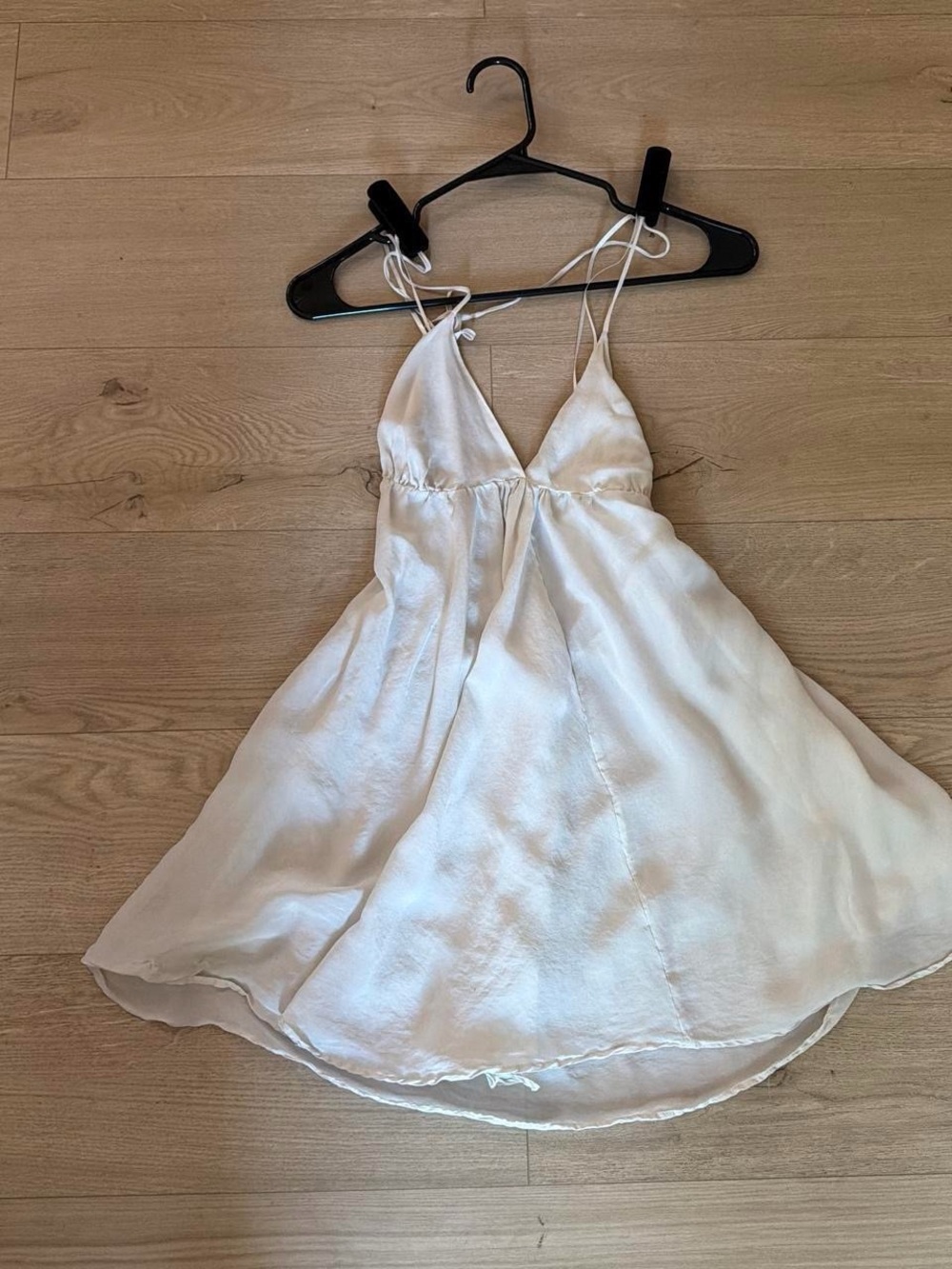Victoria's Secret Ivory Satin V-Neck Spaghetti Strap Mini Dress